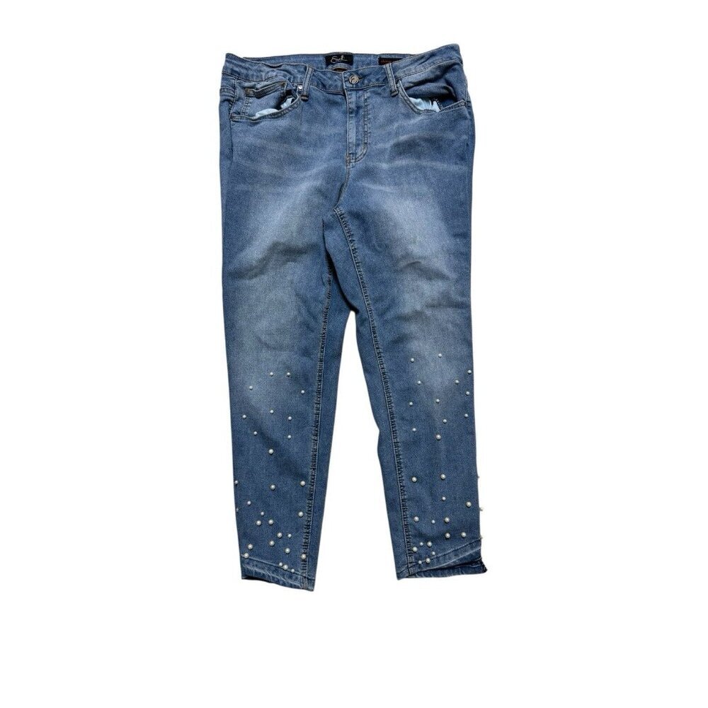 Earl Women’s Plus Size 18W Cropped Ankle Jeans Pearl Stud Embellished Denim